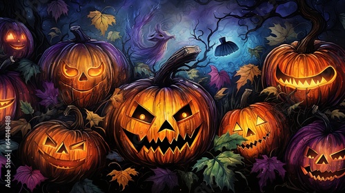 Halloween Jack. lantern pattern dark multicolored detailed shading watercolors  ornate