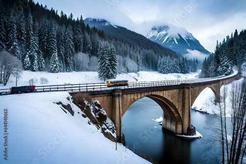 bridge over the river in winter