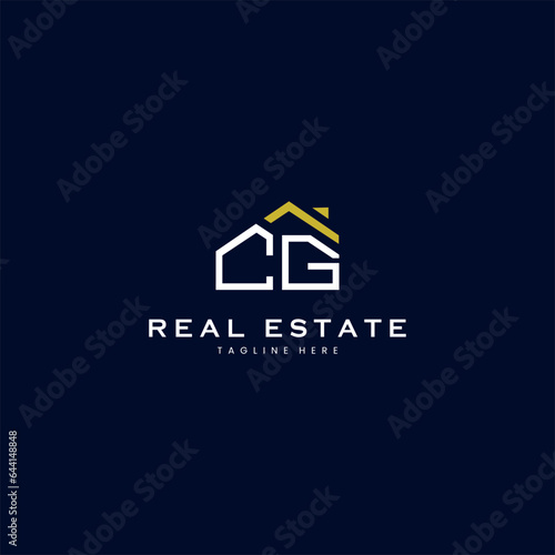 modern CG letter real estate logo in linear style with simple roof building in blue