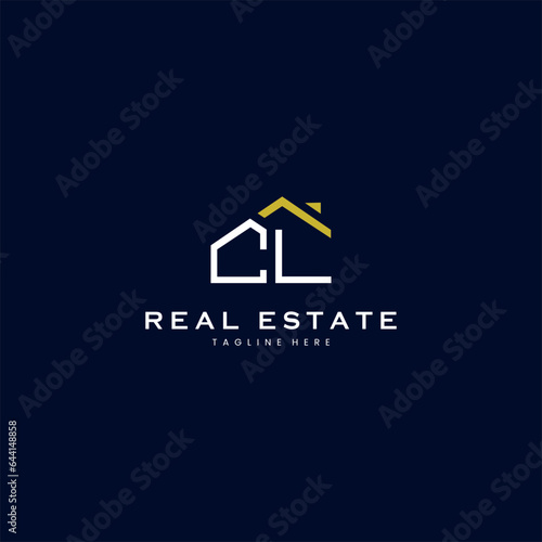 modern CL letter real estate logo in linear style with simple roof building in blue