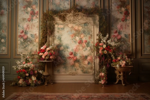 Antique floral backdrop. Generative AI © Noah