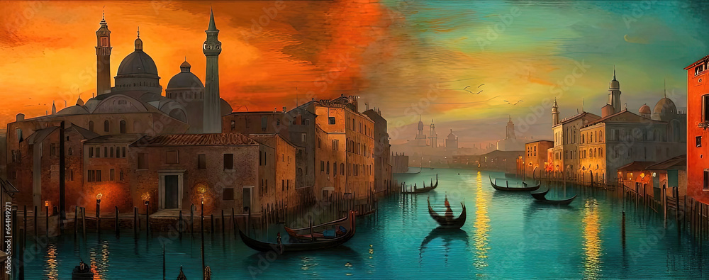 Venice, Italy, gondola  - Created with Generative AI Technology - obrazy, fototapety, plakaty 
