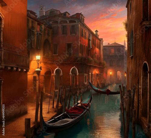 Venice, Italy, gondola - Created with Generative AI Technology