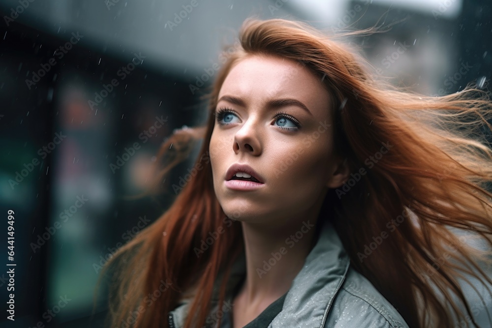 shot of a young woman wheezing as she stands outside in a storm shot of a young woman wheezing as she stands outside in a storm