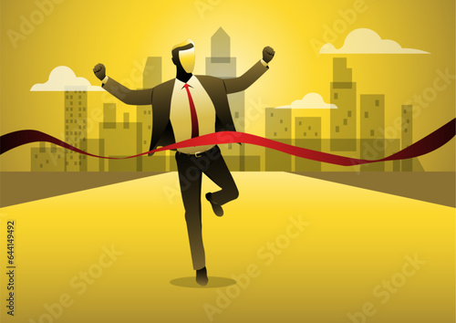Businessman on the finishing line in competition concept