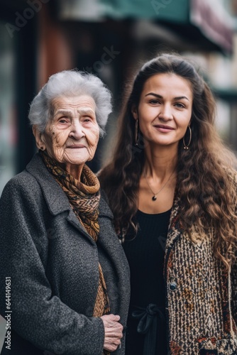 shot of a woman standing outside with her elderly mother