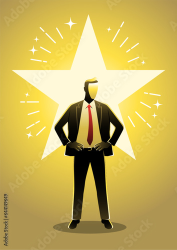 Businessman standing with glowing star on his background