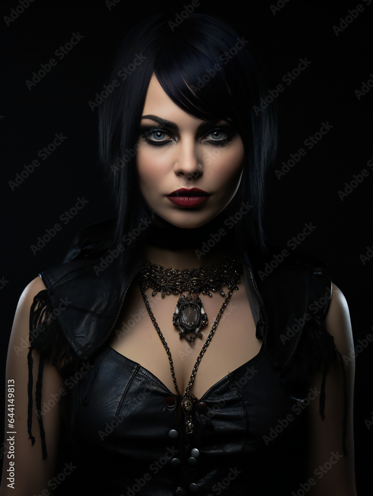 Partying woman portrait with gothic style. Isolated black background..Generative AI. Partying woman portrait with gothic style. Isolated black background..Generative AI.