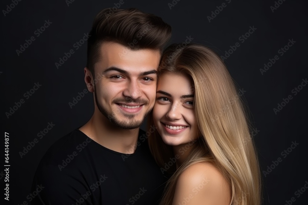 portrait of a happy young couple standing together in the studio
