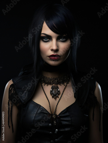 Partying woman portrait with gothic style. Isolated black background..Generative AI.