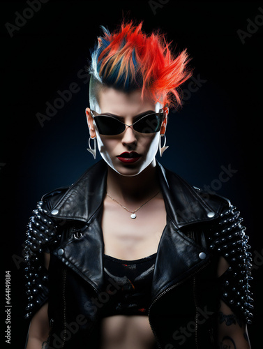 Partying woman portrait with punk style. Isolated black background..Generative AI.