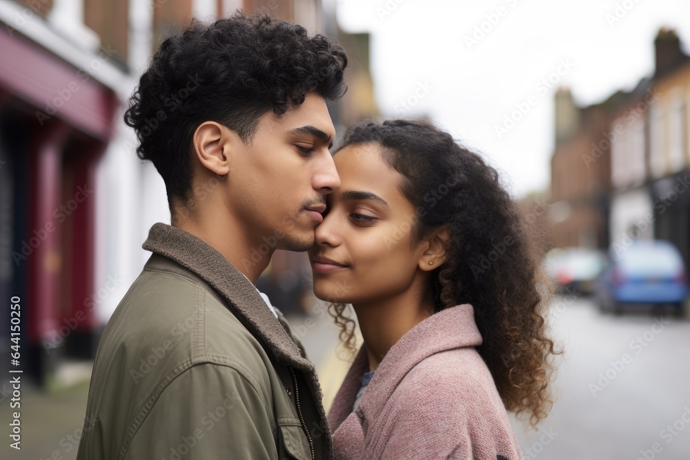 Fototapeta premium a cropped shot of a young couple embracing on a street