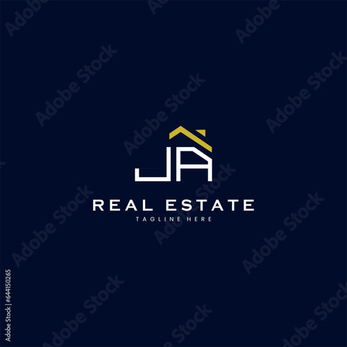 modern JA letter real estate logo in linear style with simple roof building in blue