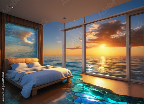 ocean invading the room through the window, Hobbies and leisure concept, generative ai © João Macedo
