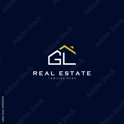 modern GL letter real estate logo in linear style with simple roof building in blue