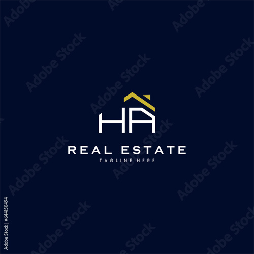 modern HA letter real estate logo in linear style with simple roof building in blue