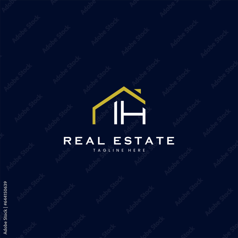 modern IH letter real estate logo in linear style with simple roof ...