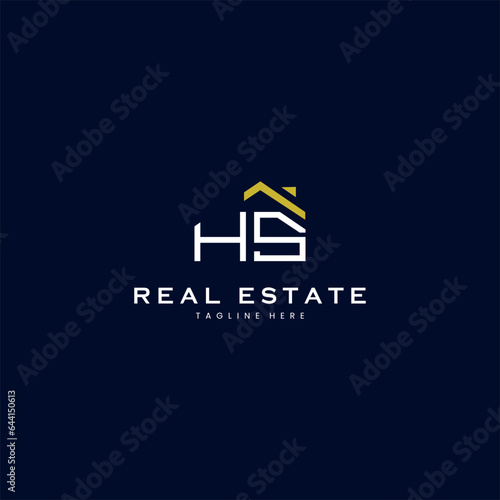 modern HS letter real estate logo in linear style with simple roof building in blue