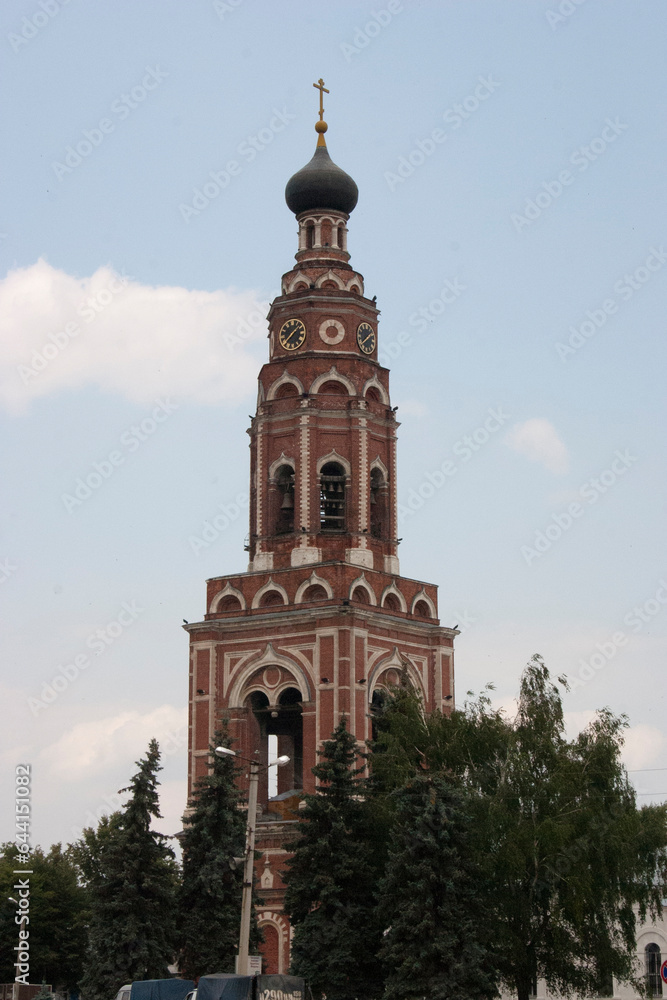 Bell tower of the Church of the Intercession of the Blessed Virgin Mary in Bronnici, Russia