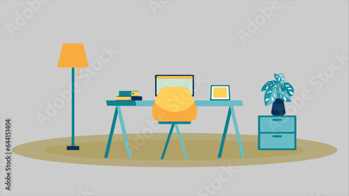 Office or house workspace with computer, chair, table, book vector illustration design on white background 