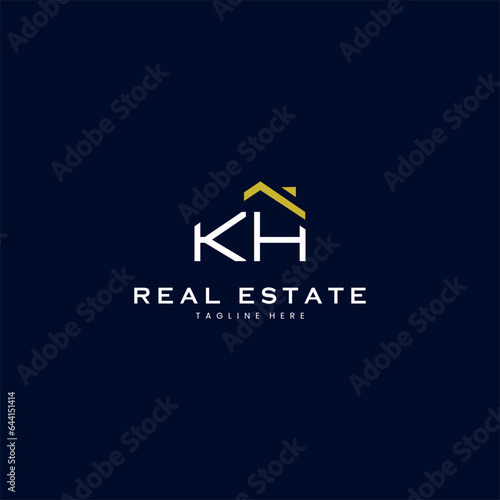 modern KH letter real estate logo in linear style with simple roof building in blue