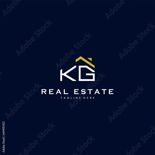 modern KG letter real estate logo in linear style with simple roof building in blue