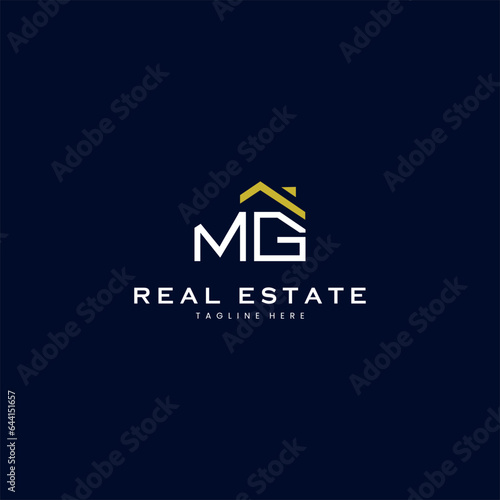 modern MG letter real estate logo in linear style with simple roof building in blue