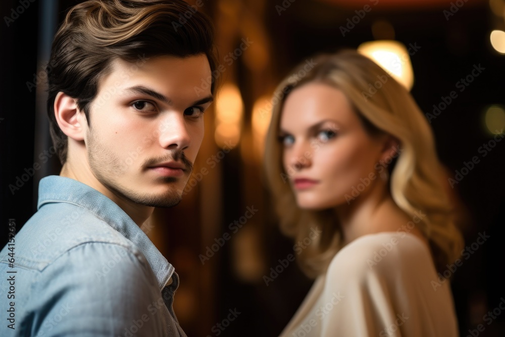 a young man looking over the shoulder of a woman before her next date