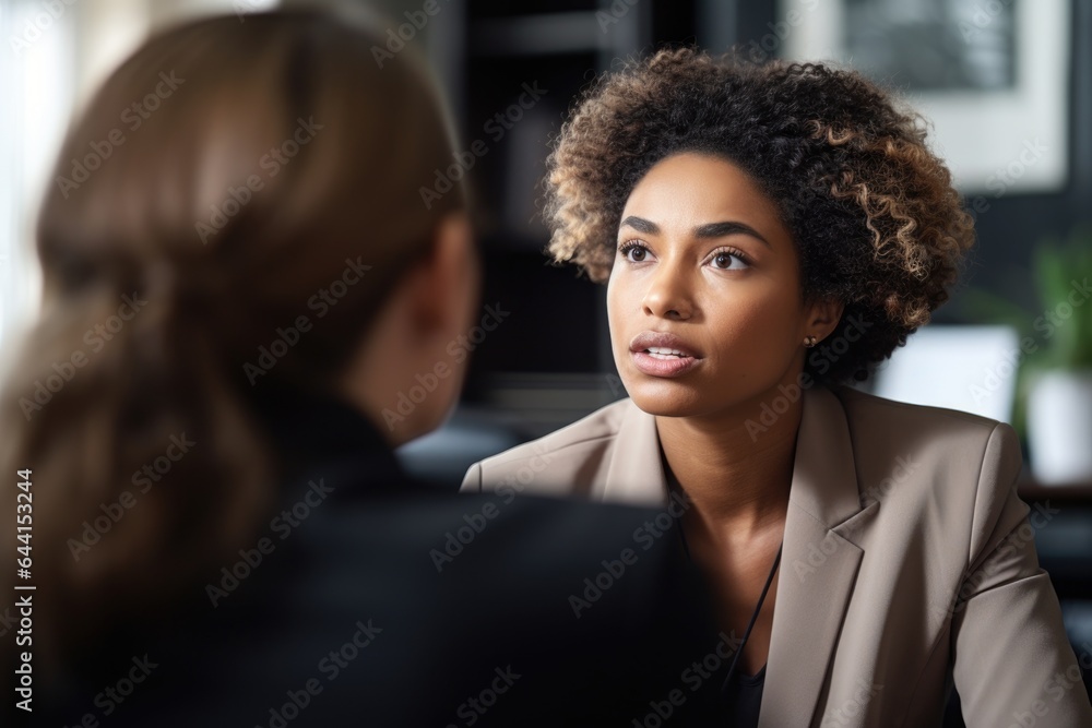 shot of a young woman looking at her colleague and coaching her in the office shot of a young woman looking at her colleague and coaching her in the office