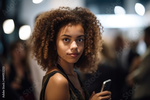 portrait of a young woman using her phone at an event