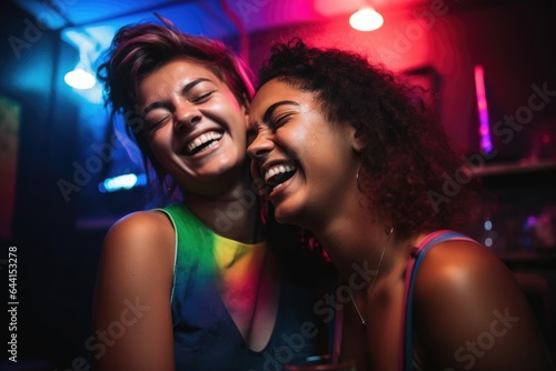 shot of two friends having fun together at a club