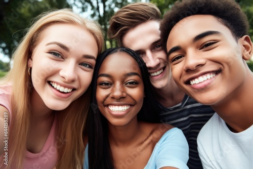 cropped shot of a group of friends taking selfies together