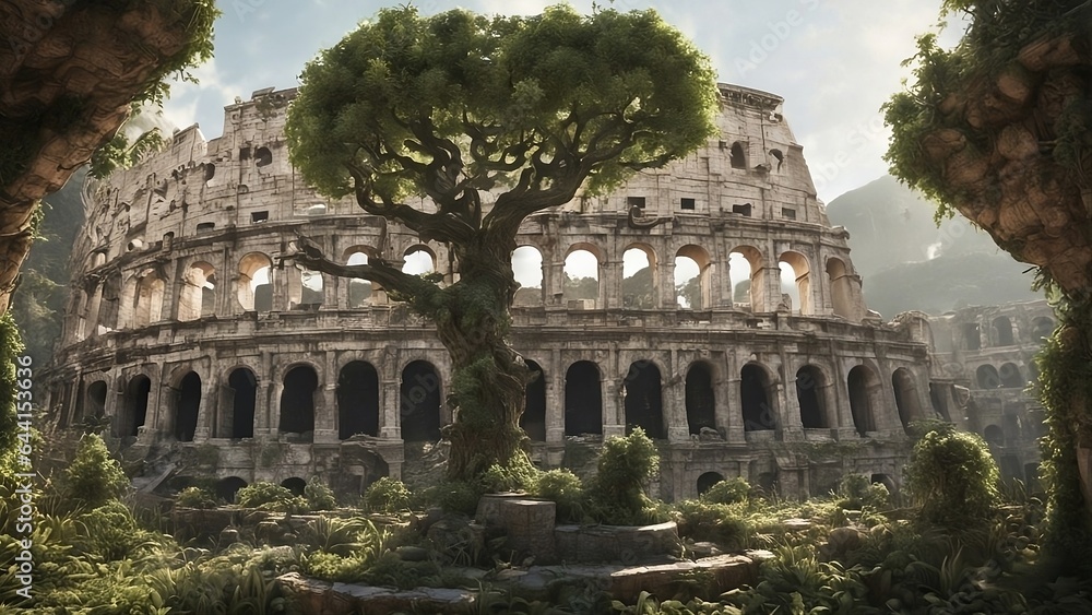 Obraz premium an ancient Colosseum falling to ruin