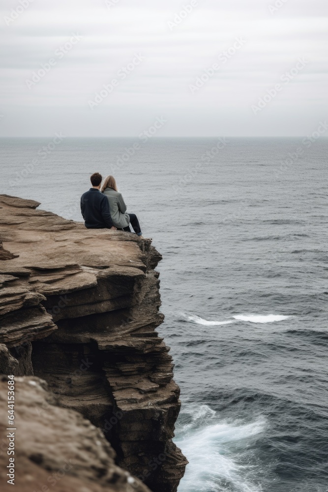 cropped shot of an unrecognizable couple sitting on the edge of a cliff