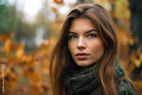 a beautiful young woman looking at the camera while standing outdoors © altitudevisual