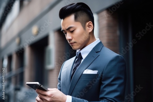 a handsome young businessman using his digital tablet