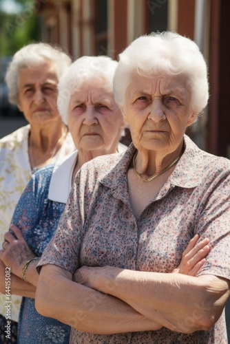 portrait of a group of seniors standing with their arms crossed in their community