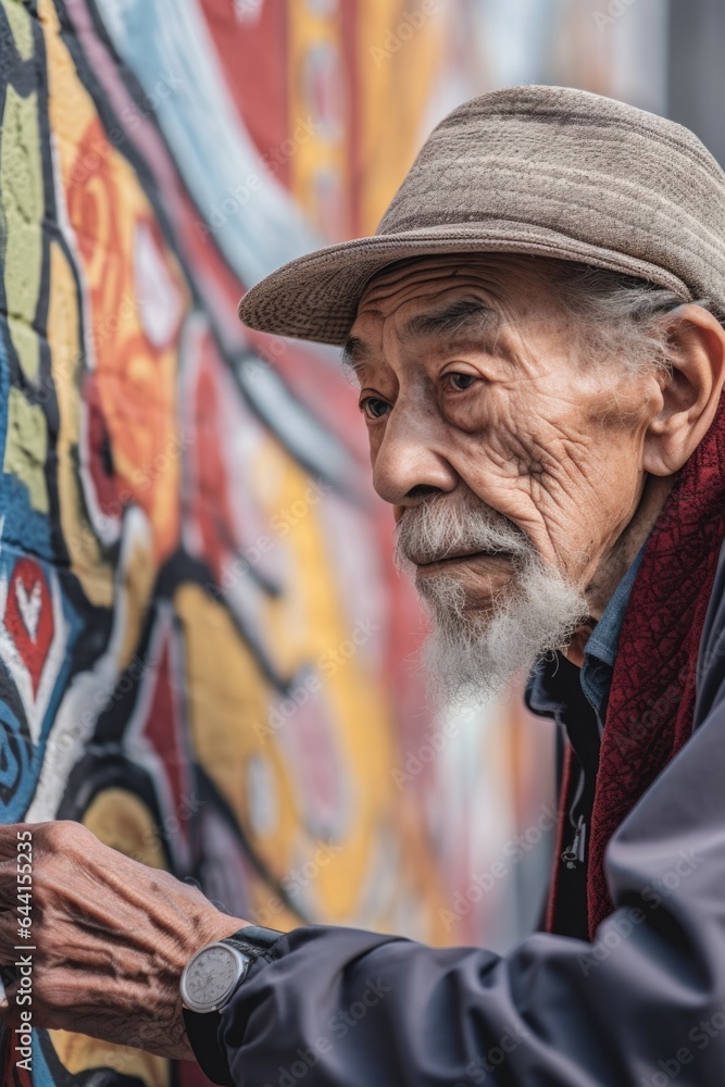 shot of a senior man drawing on a community mural