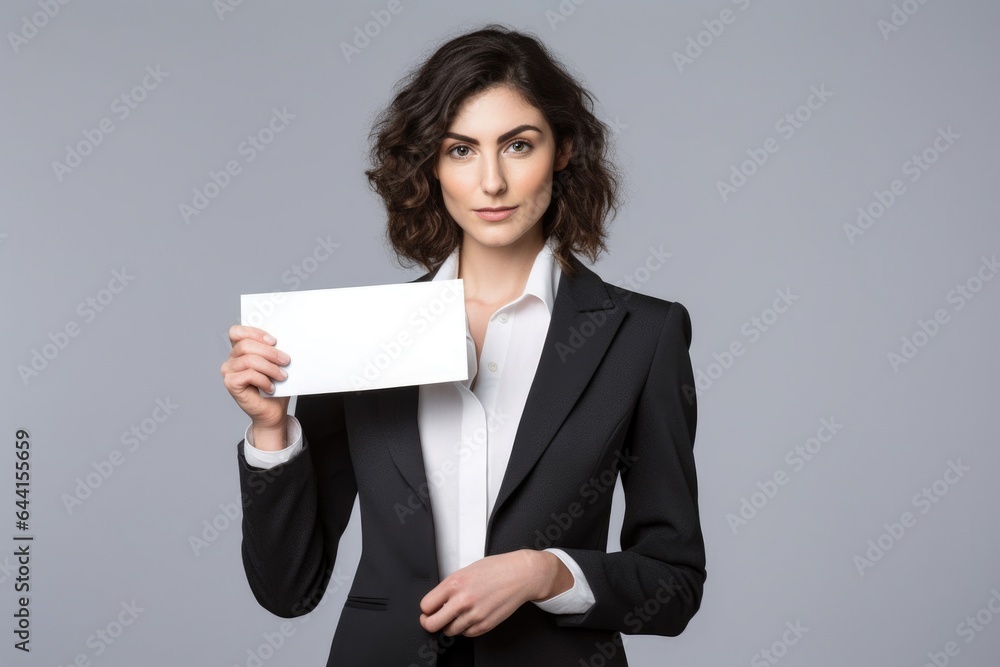 studio shot of a young businesswoman holding up a blank piece of paper studio shot of a young businesswoman holding up a blank piece of paper