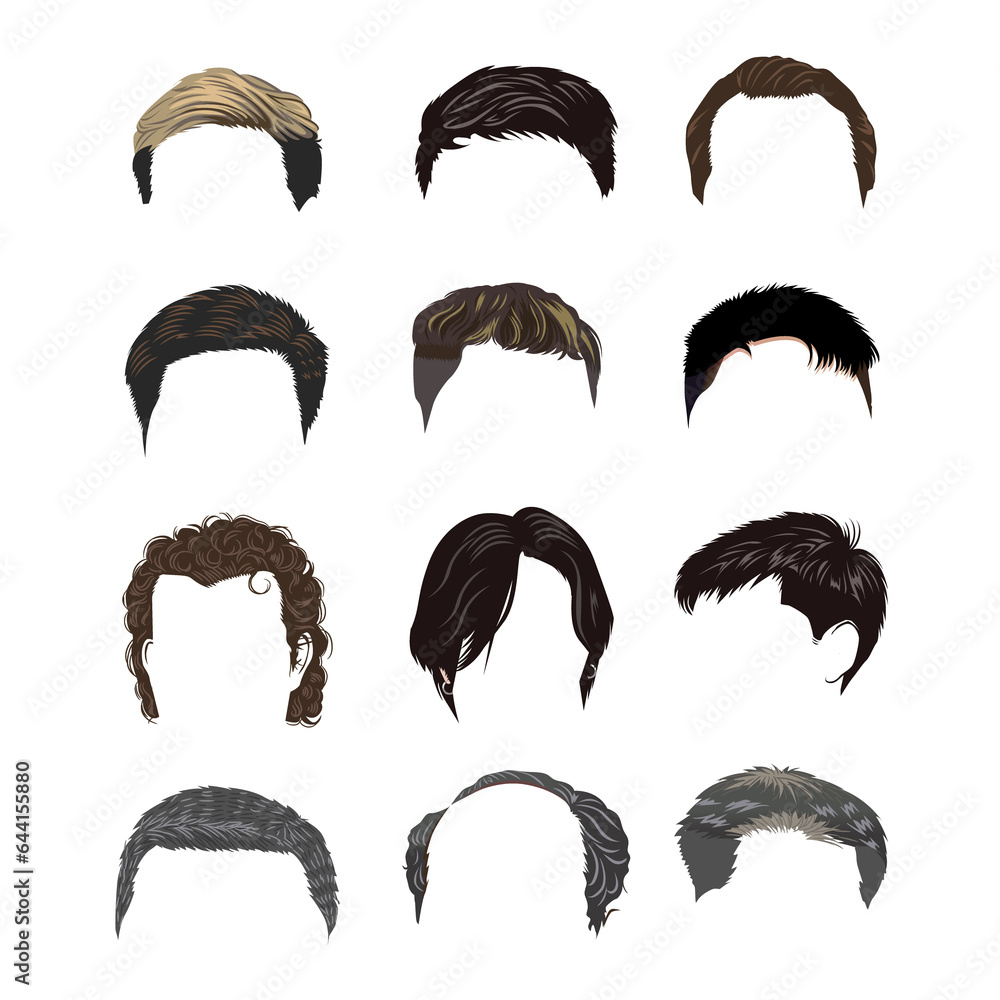 Vector set of men's hairstyles with different styles of hair. Vector set of men's hairstyles with different styles of hair.