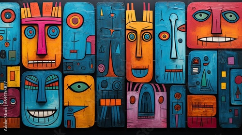 Abstract faces, expressive brushstrokes acrylic on oilpaint