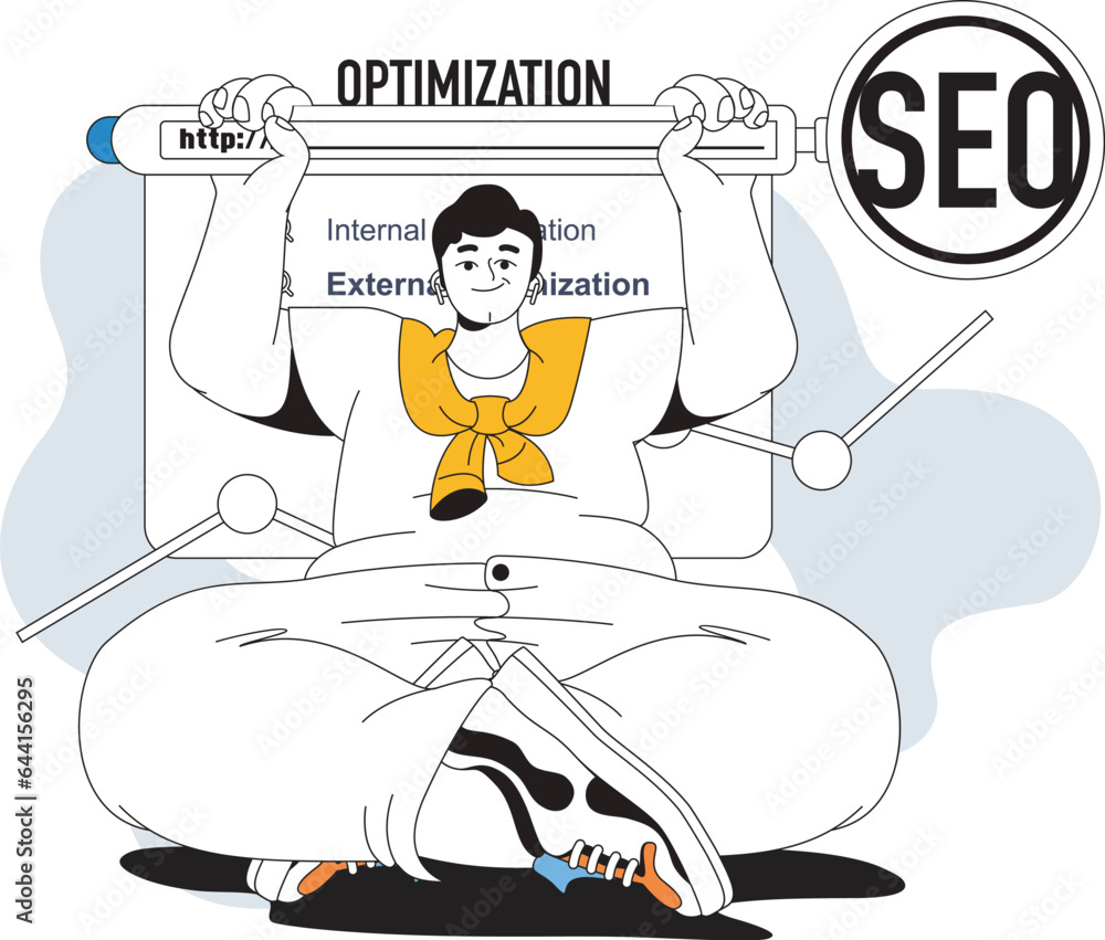 Seo optimization concept with people scene in flat line design for web ...