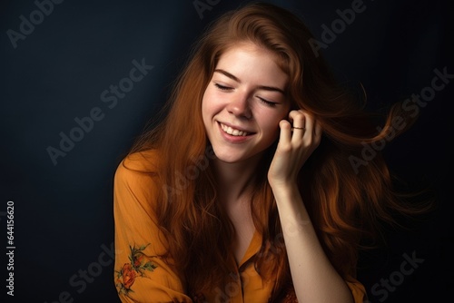 studio portrait of a beautiful young woman biting her hair