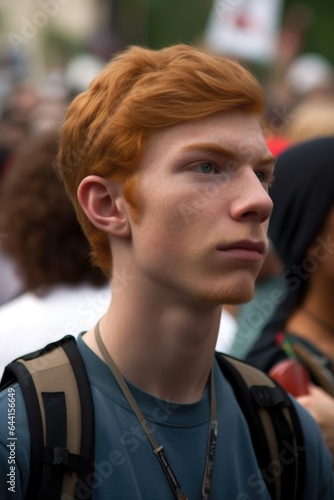 a young man at a protest rally
