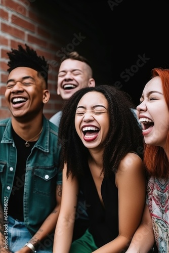 shot of a group of people laughing together