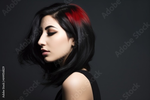 studio shot of a beautiful young woman with half her hair dyed black