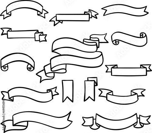 Text banner outline signs set. Simple black ribbon outline isolated on white. Vector illustration
