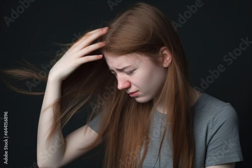 studio shot of an unrecognizable young woman combing her hair against a grey background