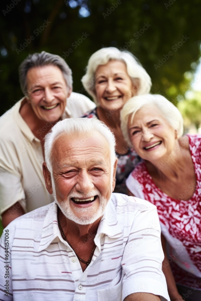 portrait of a group of senior friends spending time together outside