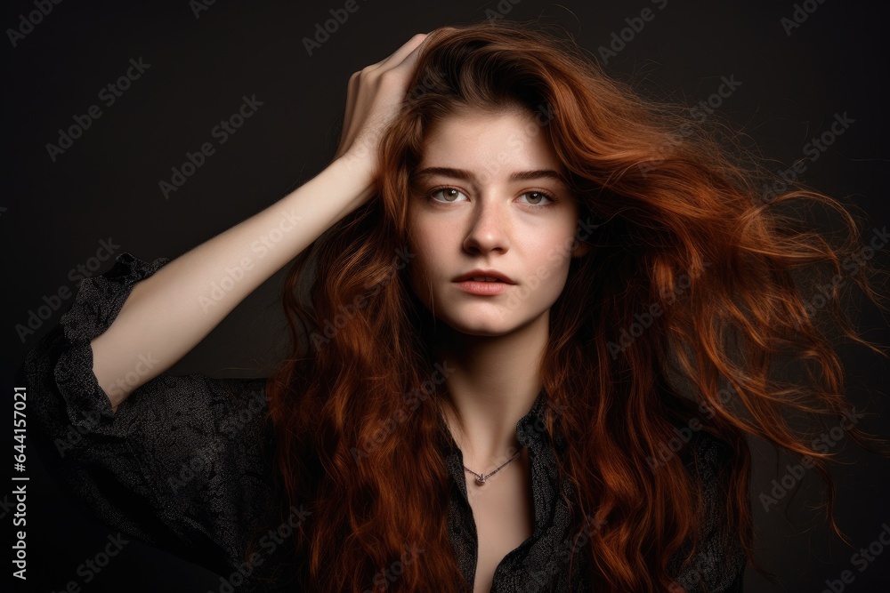 studio portrait of an attractive young woman posing with her fingers in her hair
